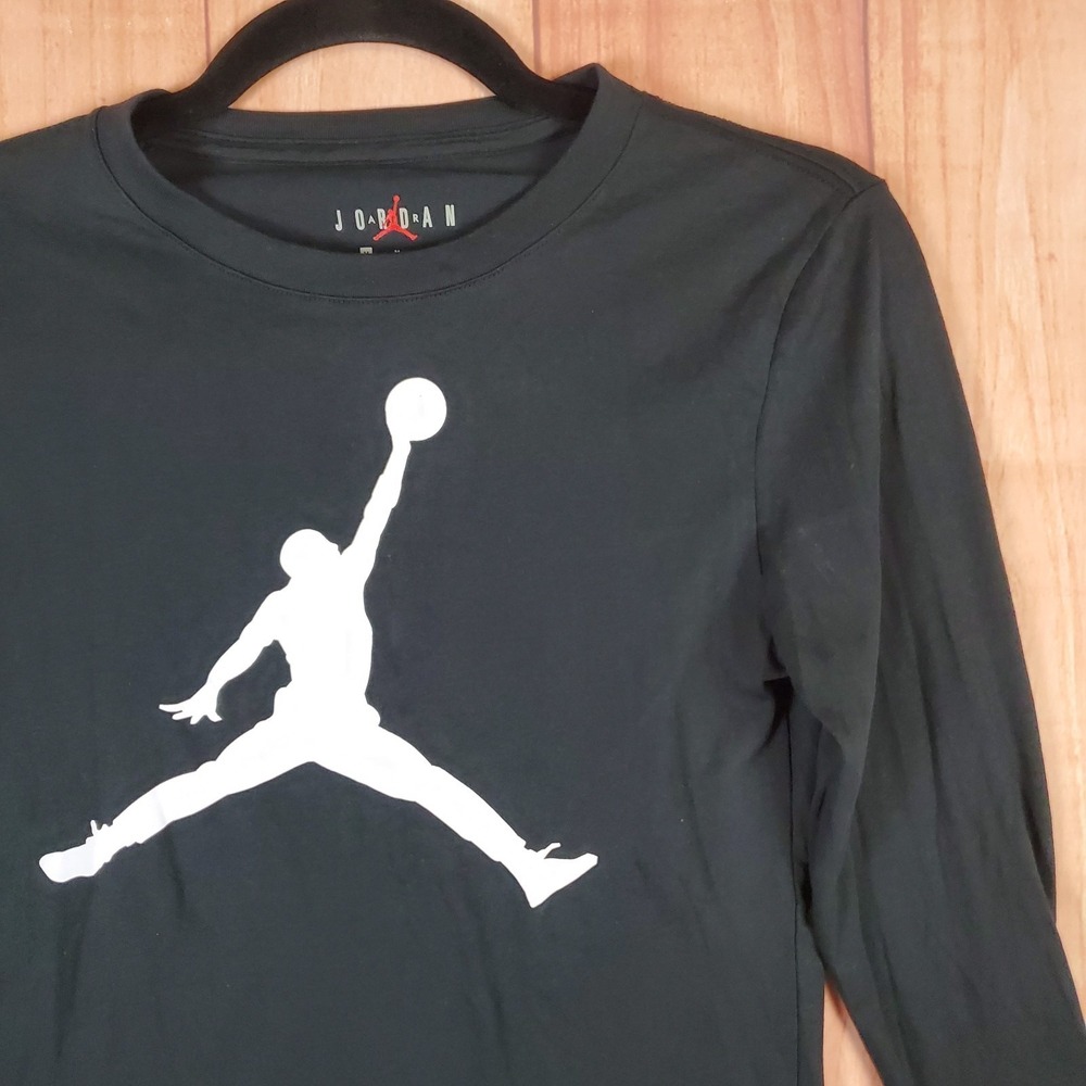 Jordan Dri-FIT Boys Shirt Medium Black Cotton Crew Neck Long Sleeve Pullover - Picture 2 of 10